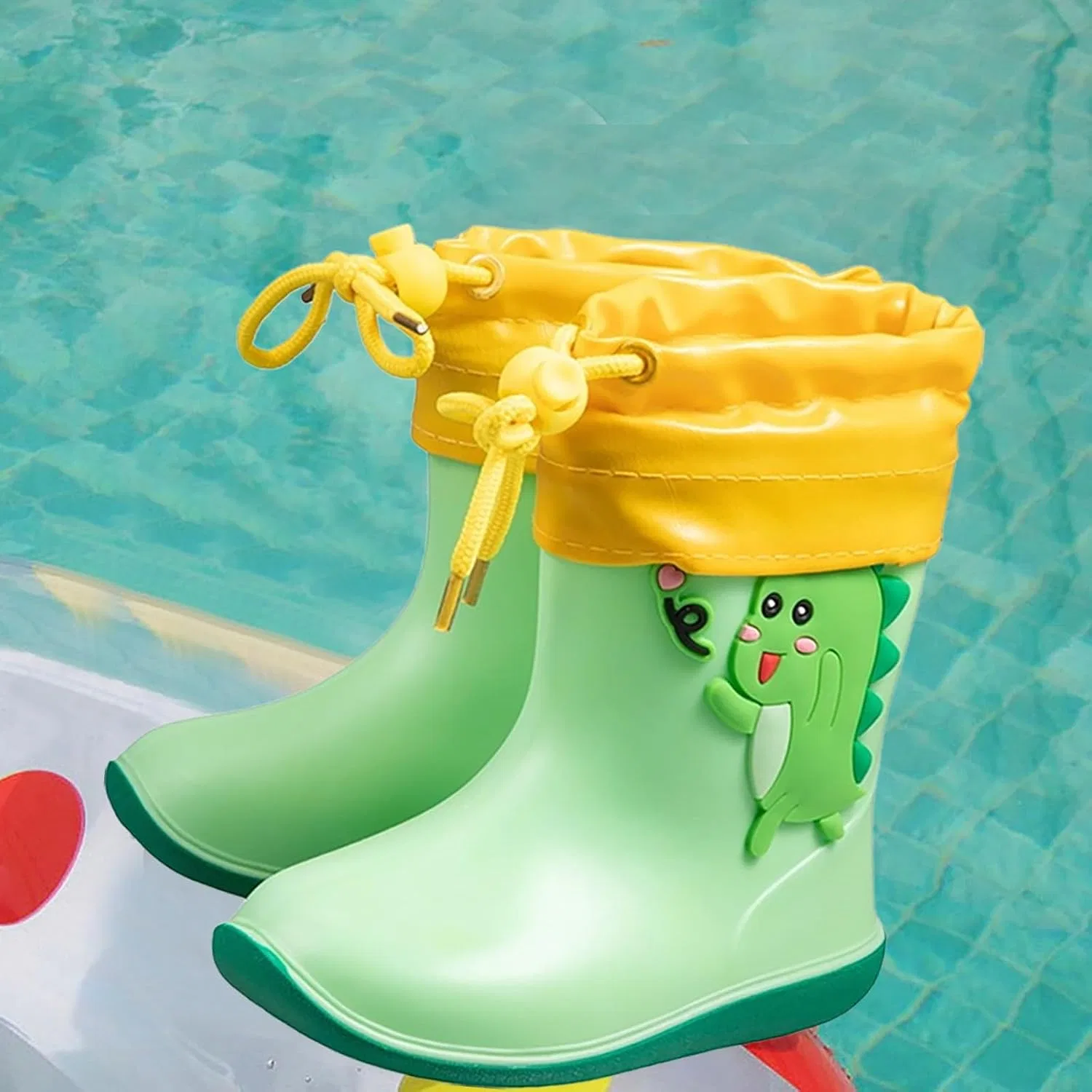 Детские сапоги дождевые с принтом динозавров Boys Girls Dinosaur Rain Boots, Green — фото 2