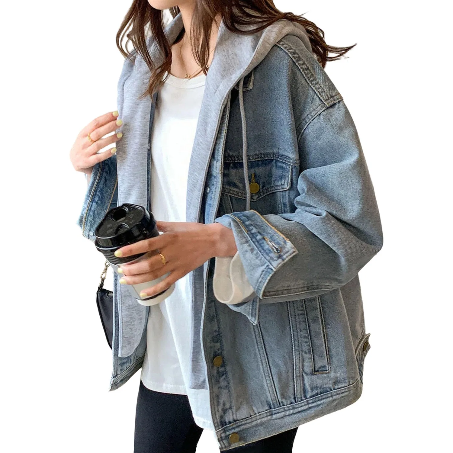 Женская джинсовая куртка oversize с капюшоном, boyfriend, Blu
