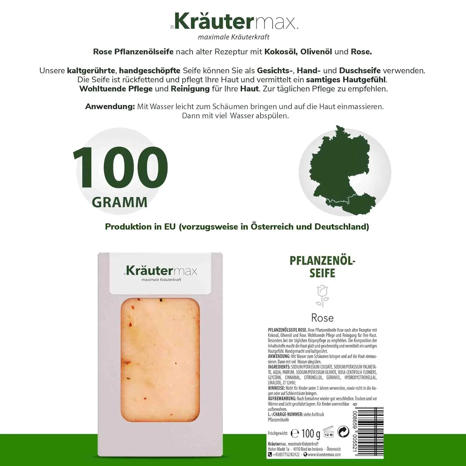 Kräutermax. Мыло ручной работы с ароматом розы и лепестками, Kräutermax, 100 г — фото 2
