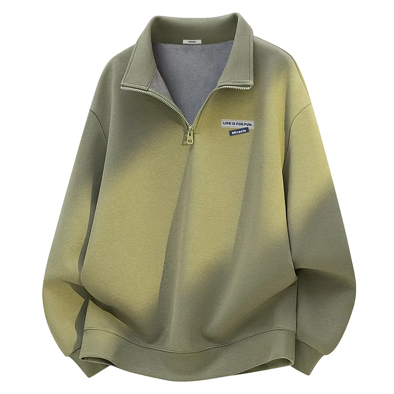 Детский свитшот утепленный на флисе Memory Foam Thickened and Fleece-Lined MINISO, Gray Pea Green (Blue Gray Label Chest Logo)