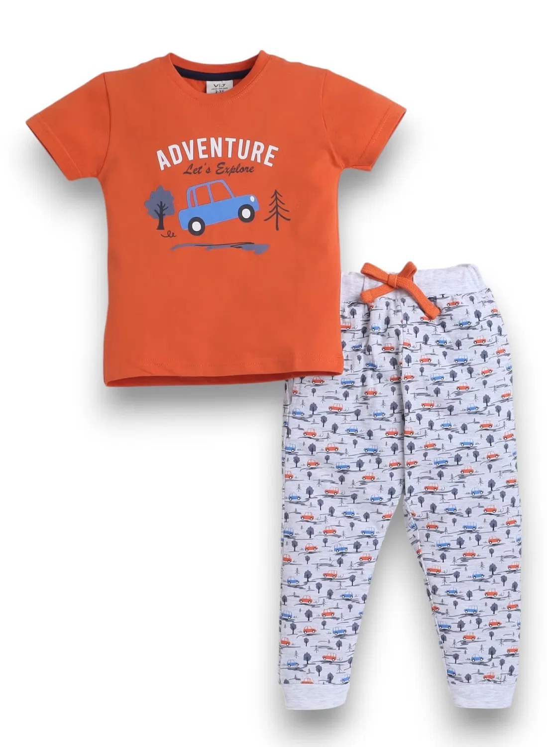 Комплект пижам с принтом, модель Printed T-shirt and All-over Printed Pyjama Set, Victor And Jane, оранжевый