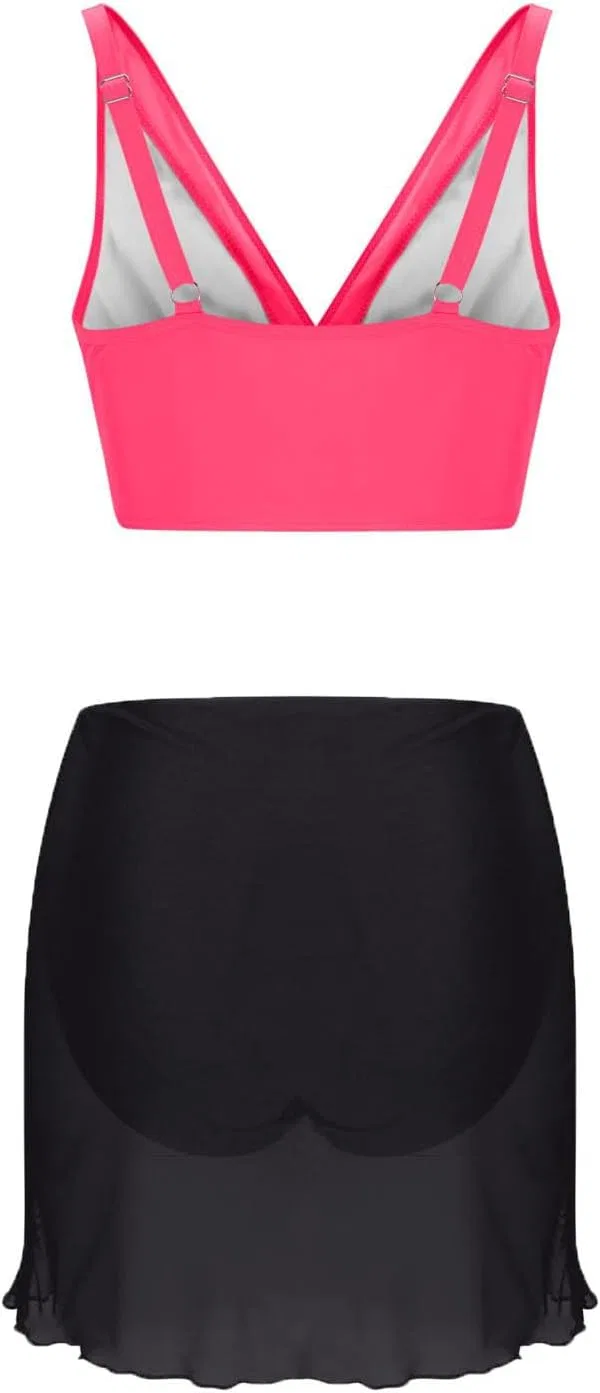 Женский бикини-комплект с высокой талией и юбкой, Hot Pink — фото 4