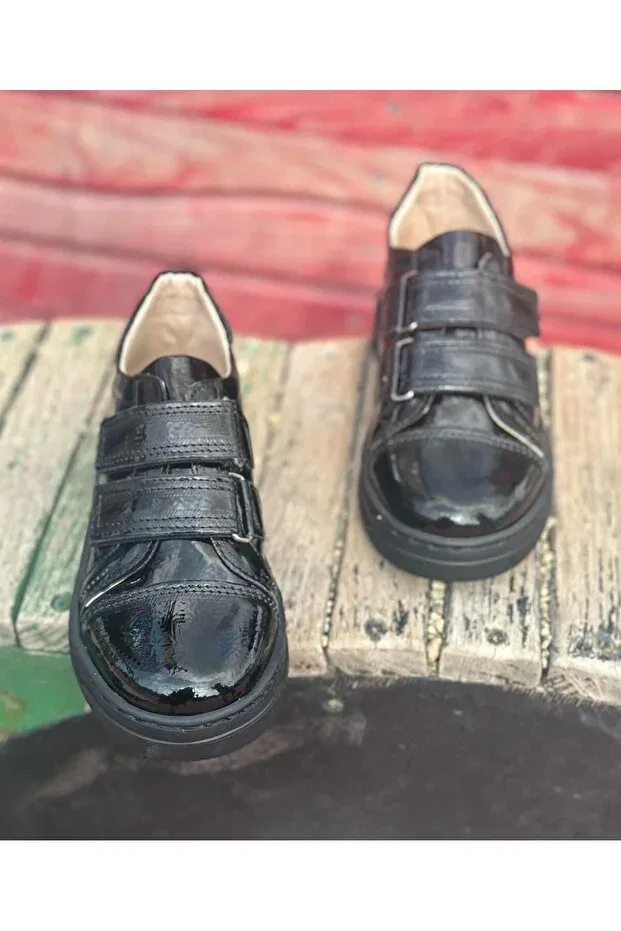 Детские повседневные туфли на липучке с ортопедической стелькой Surpie Shoes, Black Rugan — фото 3