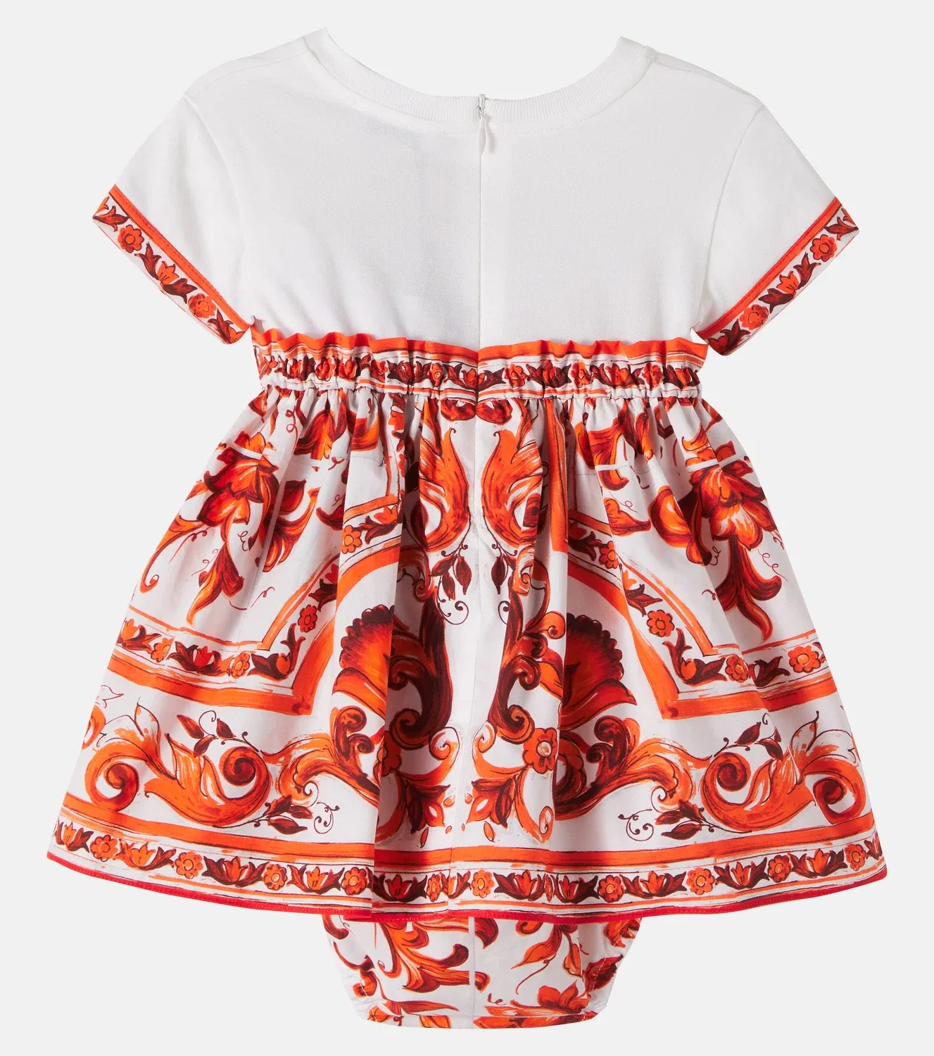 Комплект платья и трусиков из хлопка с майоликой Dolce&Gabbana Kids, красный — фото 3