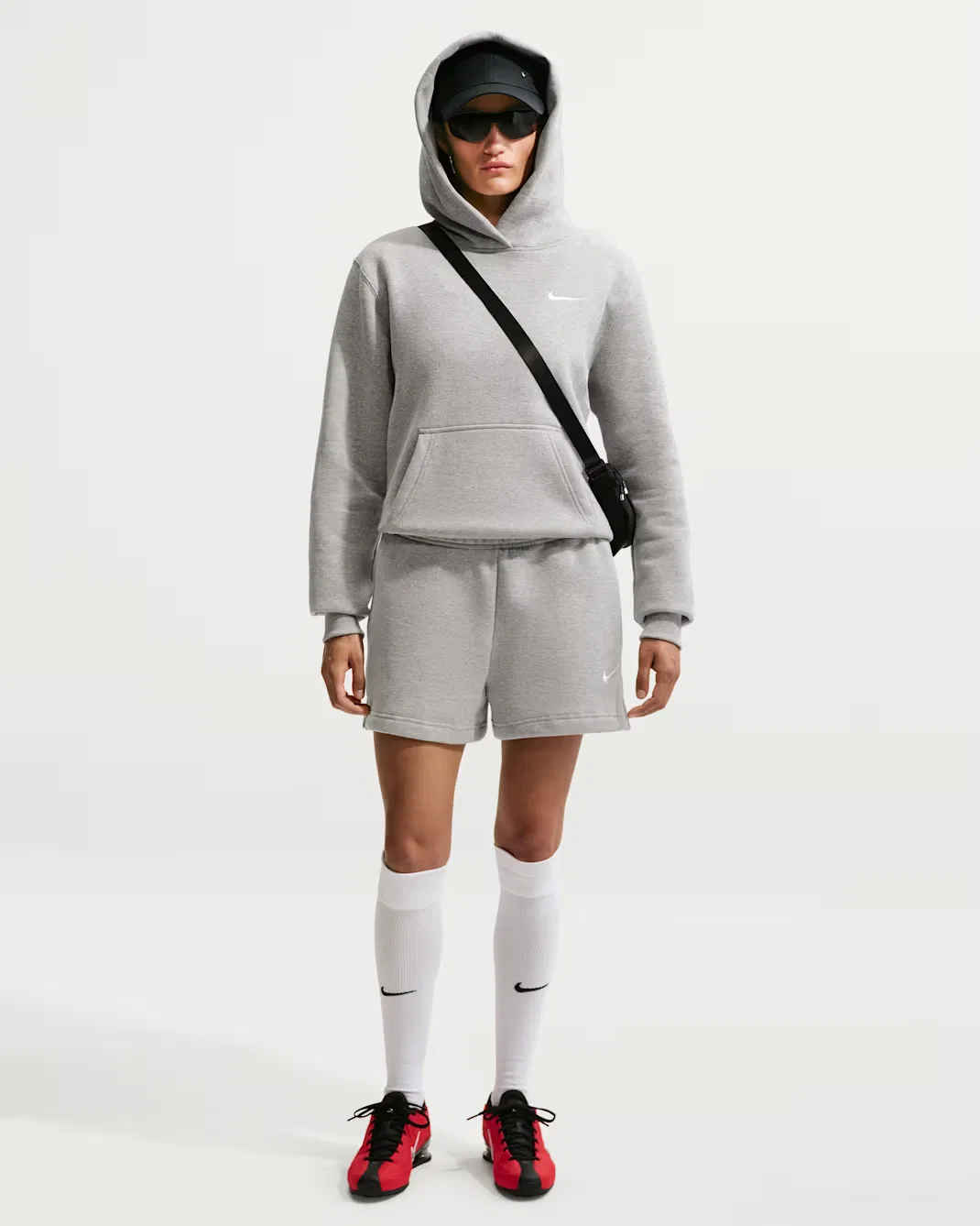 Женская толстовка с капюшоном Nike Studio Fleece Medium Weight, Dark Grey Heather/Sail — фото 4