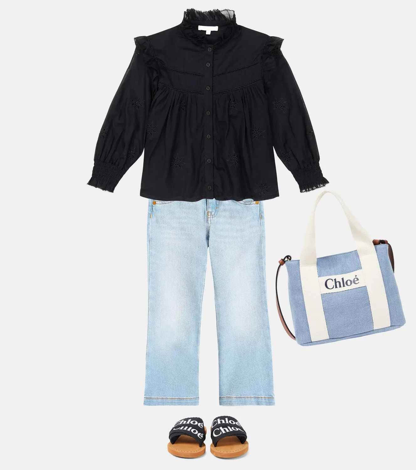 Рубашка хлопковая Chloé Kids, черный — фото 2