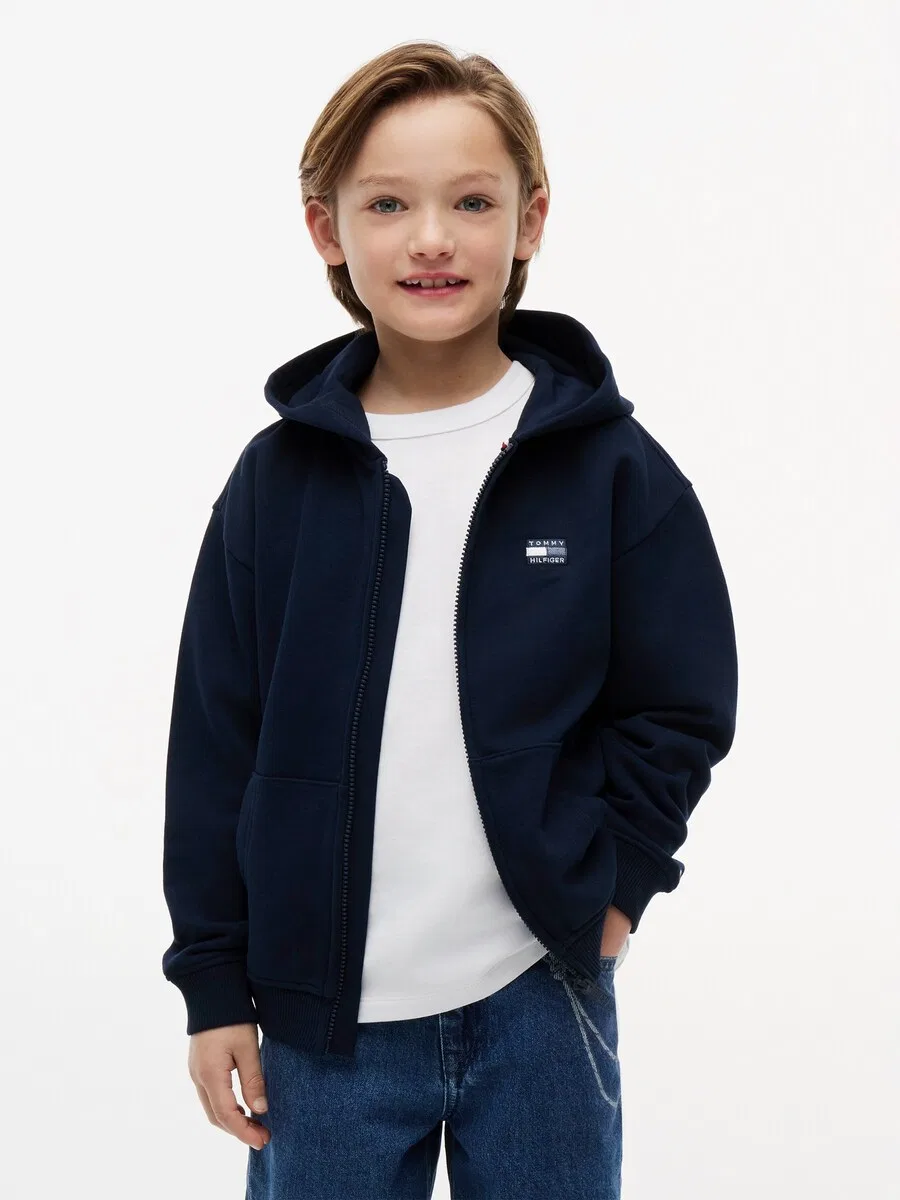 Худи на молнии TOMMY HILFIGER 'Tonal Flag Logo Zip-thru', цвет морской синий — фото 2