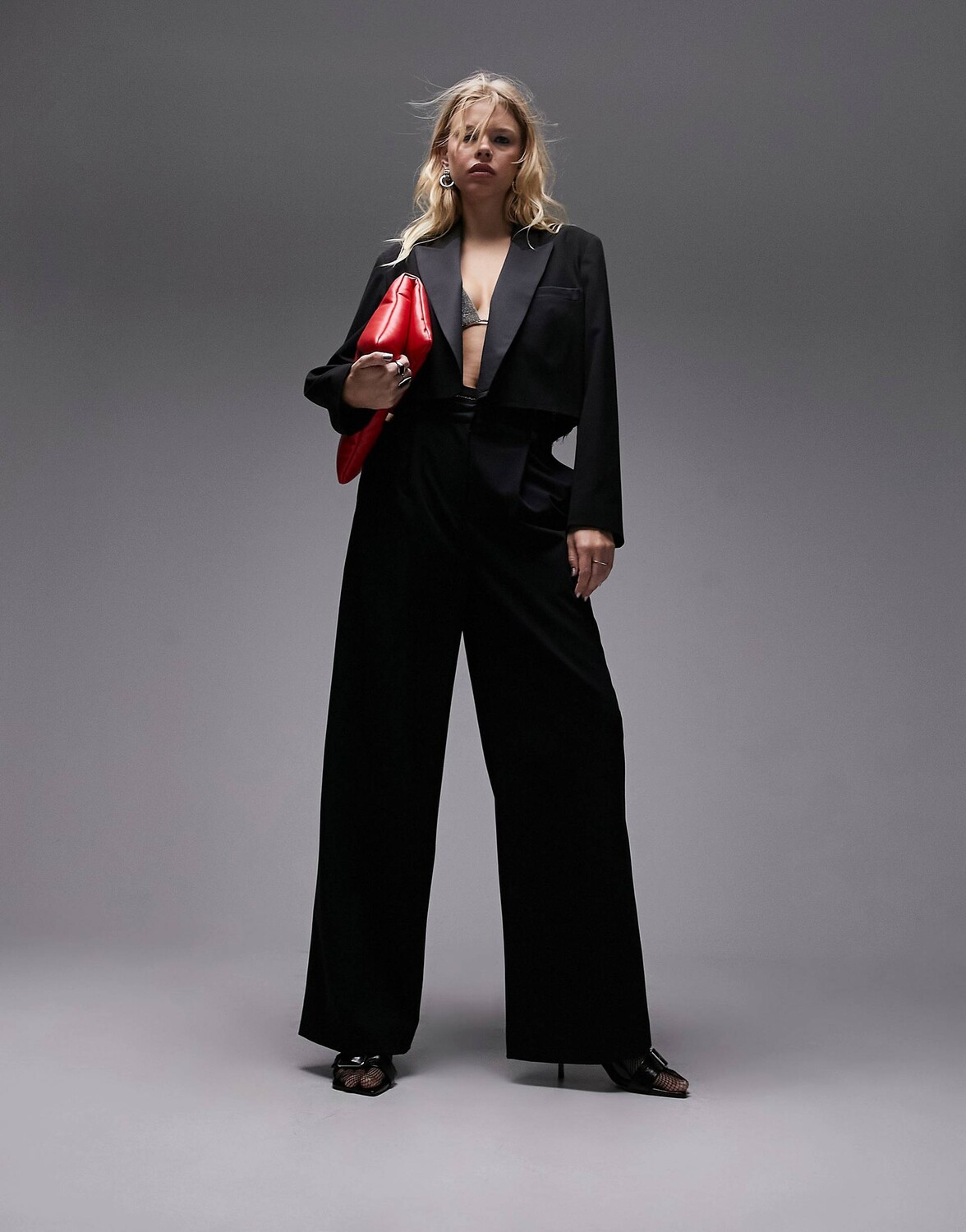 

Брюки Topshop Co-ord Raw Hem Tuxedo Wide Leg Tailored, черный