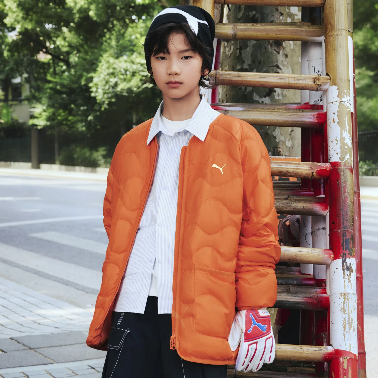Детский пуховик без воротника Orange Red 60591 Unisex Down Jackets V Neck Thin PUMA — фото 4