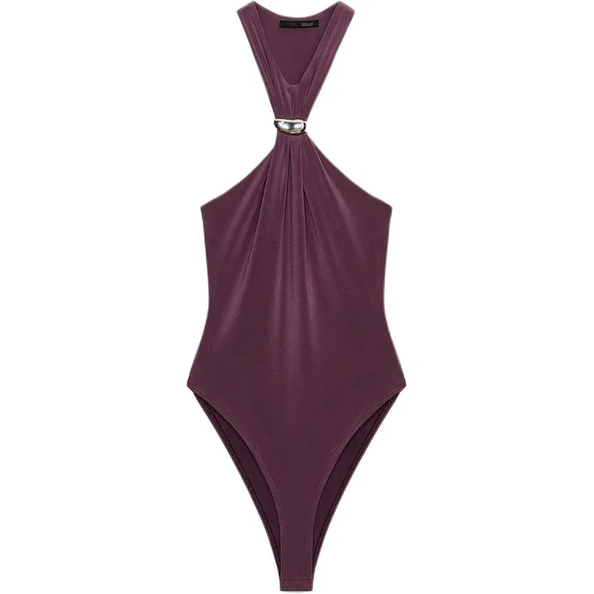 Женское боди с глубоким вырезом халтер Deep Eggplant Purple ZARA, Deep Eggplant Purple