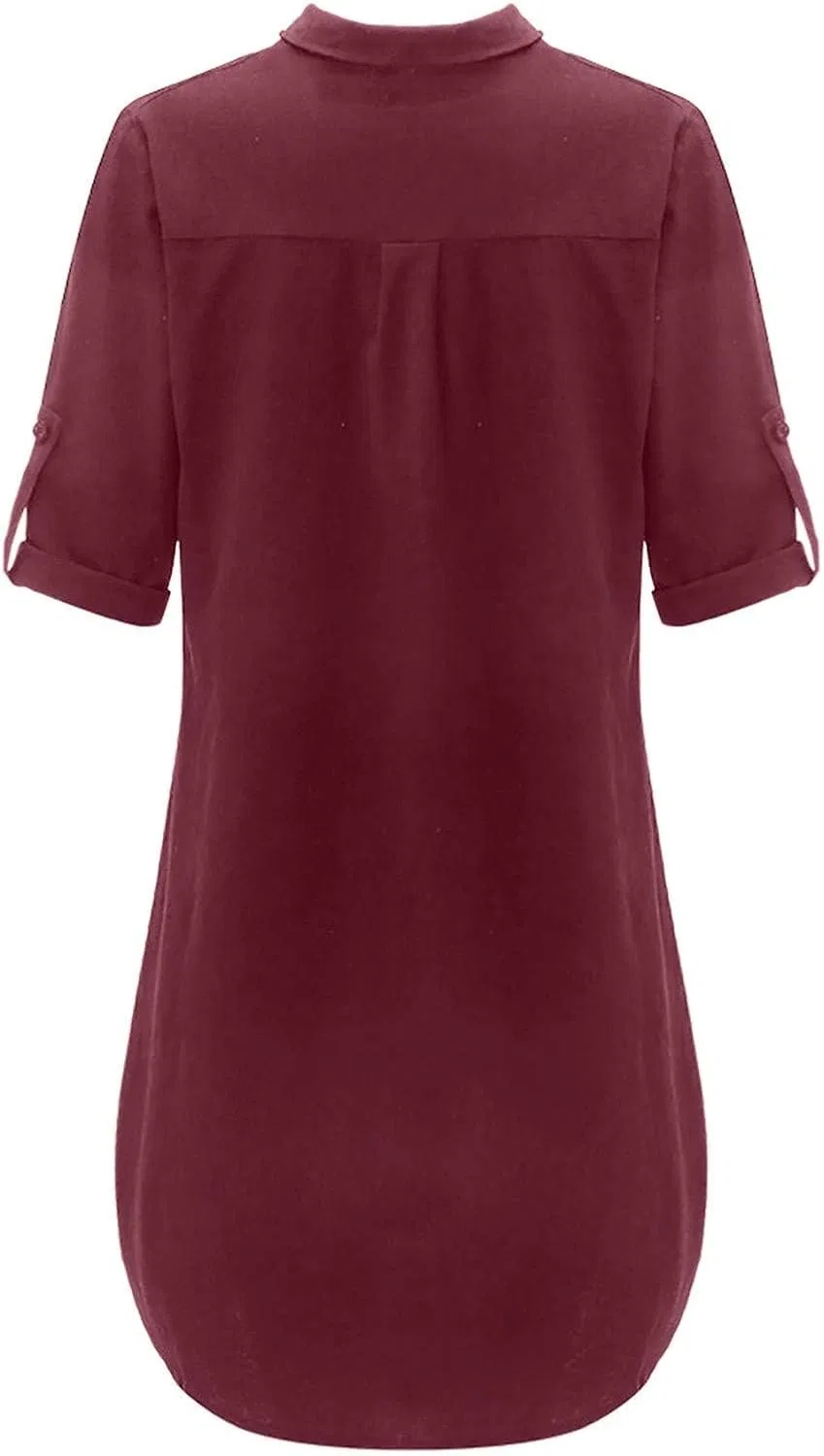 Женское пляжное платье свободного кроя из хлопка и льна с коротким рукавом, Wine Red — фото 4