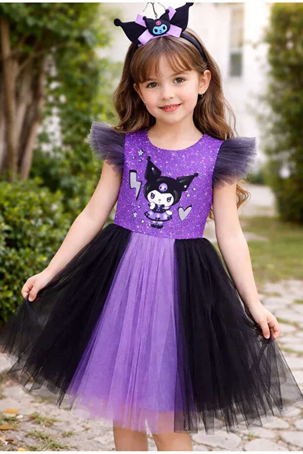 Детское платье для девочек с принтом Kuromi, Purple