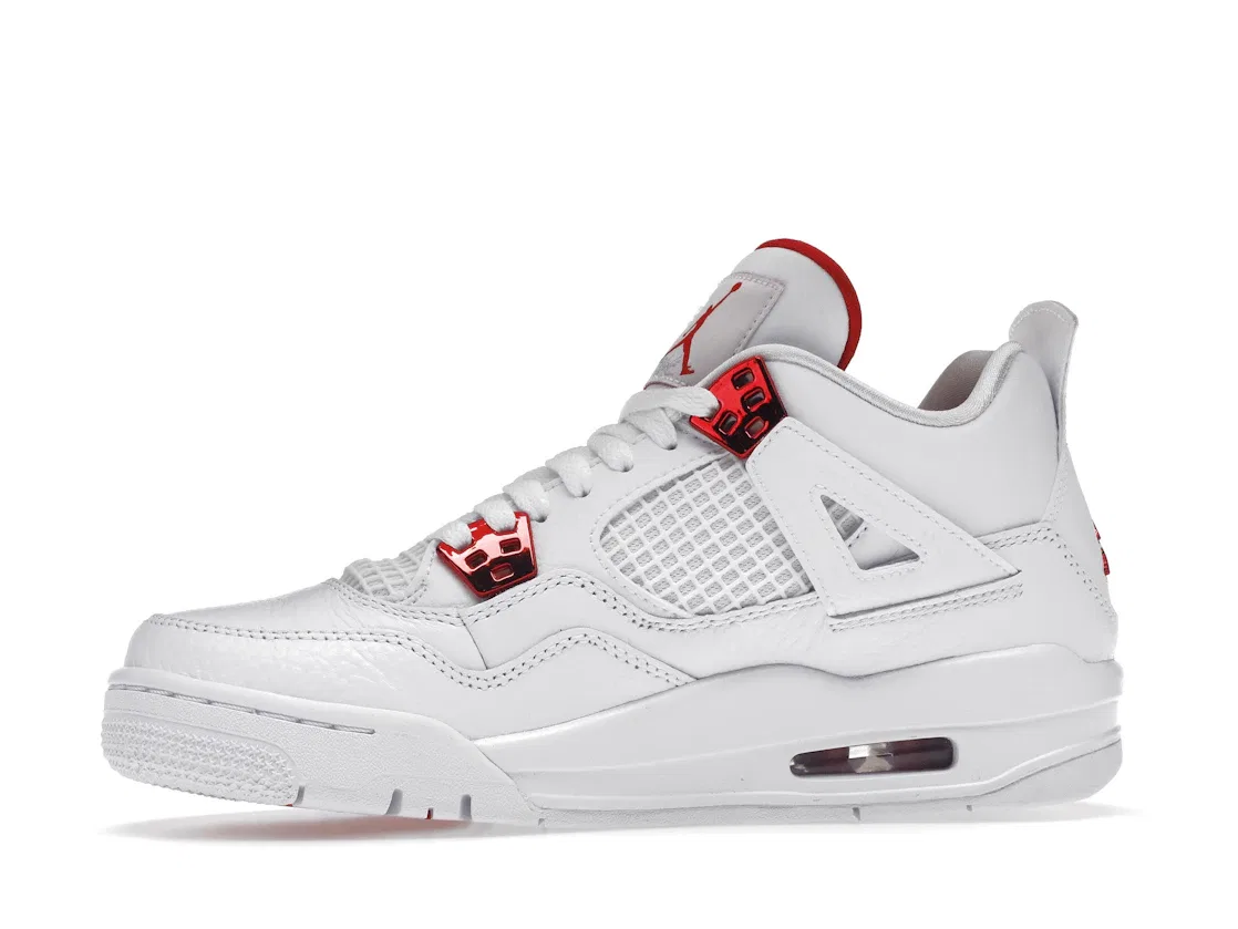 Детские кроссовки для мальчиков с контрастными элементами Jordan 4 Retro Metallic Red Jordan, White/University Red-Metallic Silver — фото 3