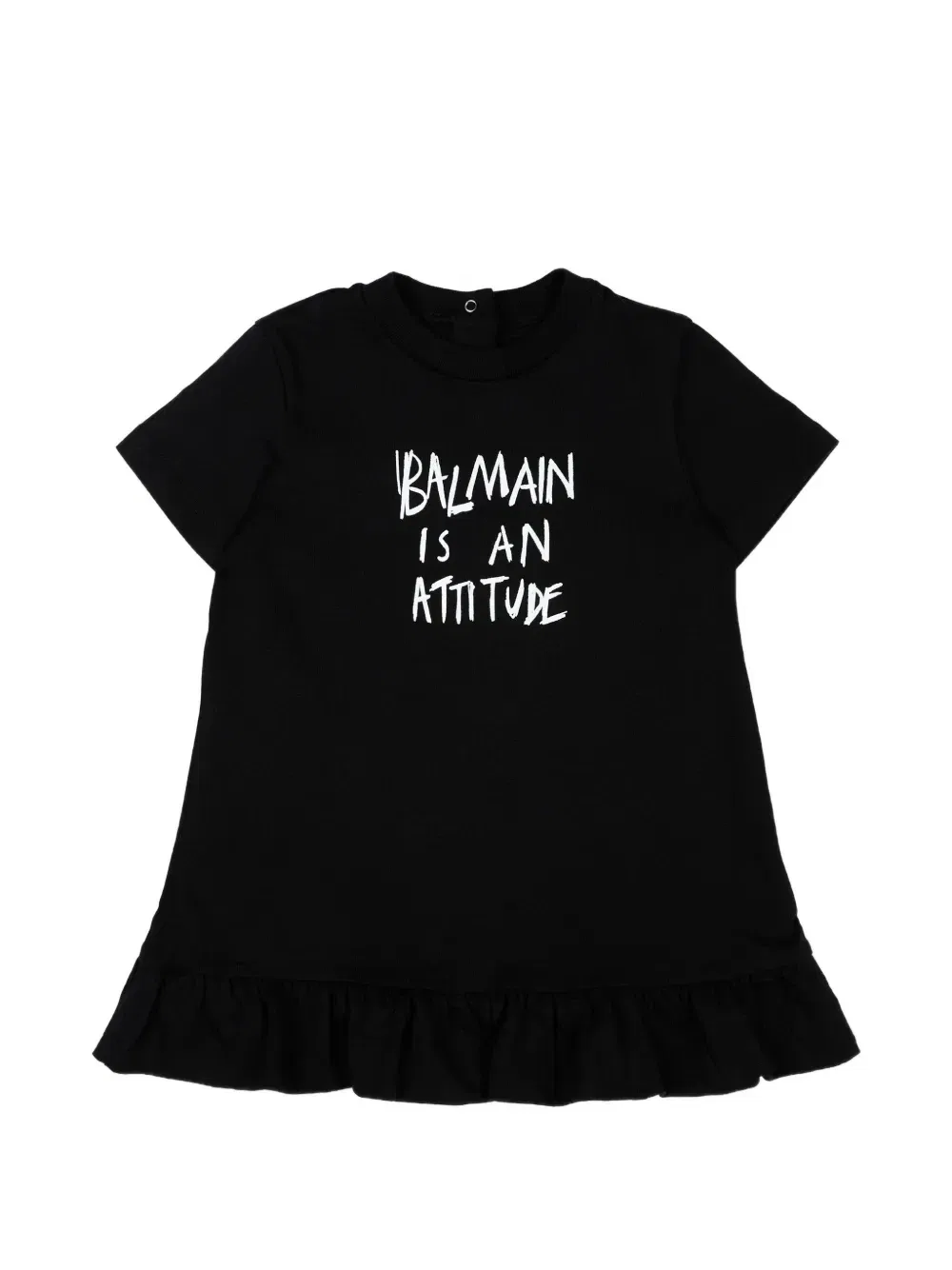 Платье с логотипом и оборками Balmain Kids, черный