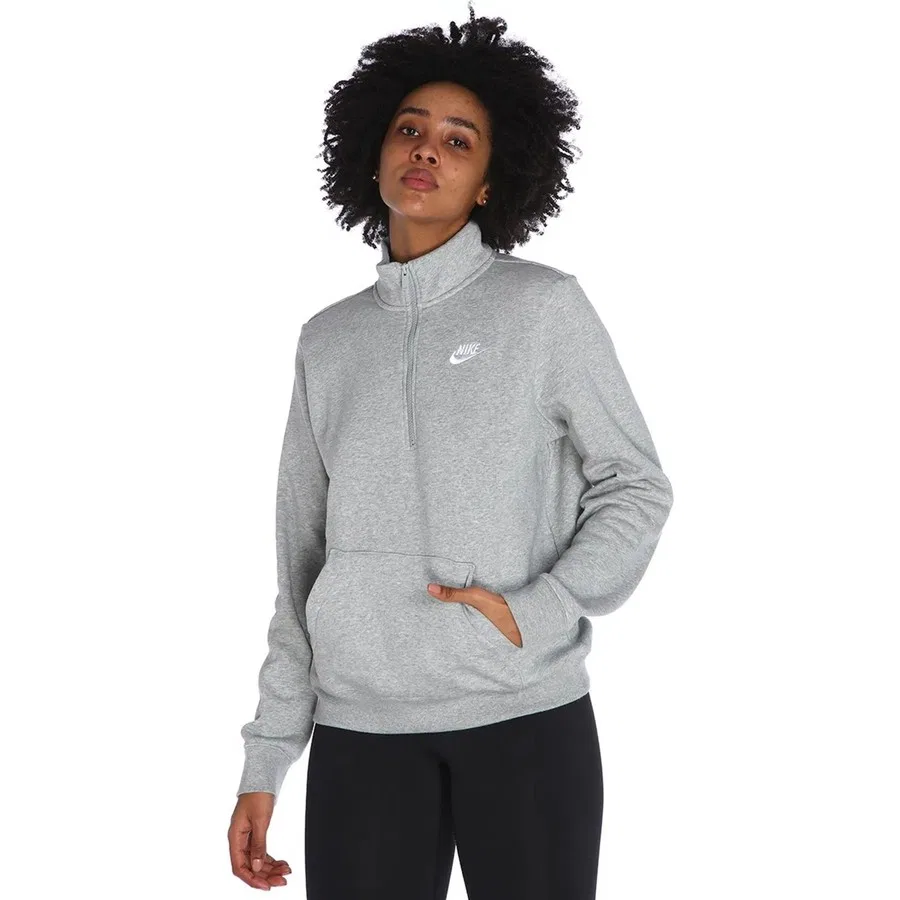 Женский свитшот с воротником-стойкой и полузамком Club Fleece Nike, Серый