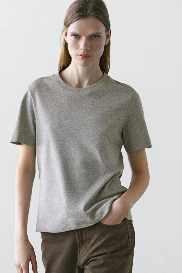 Женская футболка хлопковая Massimo Dutti, Medium Gray — фото 3