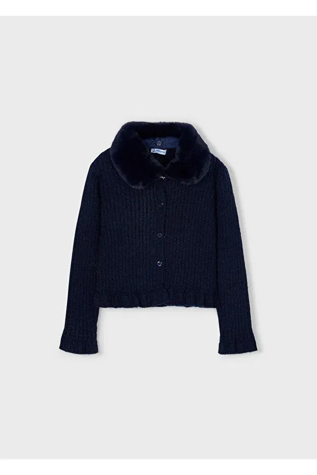 Детский кардиган для девочек вязаный с отстегивающимся воротником Mayoral, Navy Blue
