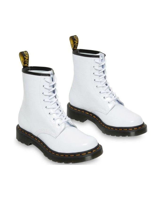 Ботильоны на шнуровке с тиснением под крокодила Dr. Martens, белый — фото 4