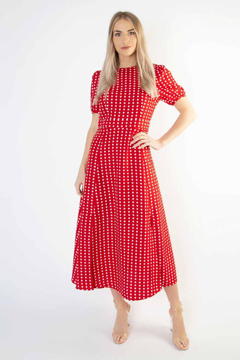 

ПЛАТЬЕ МАКСИ С КОРОТКИМ РУКАВОМ В Горошек Cutie London, красный