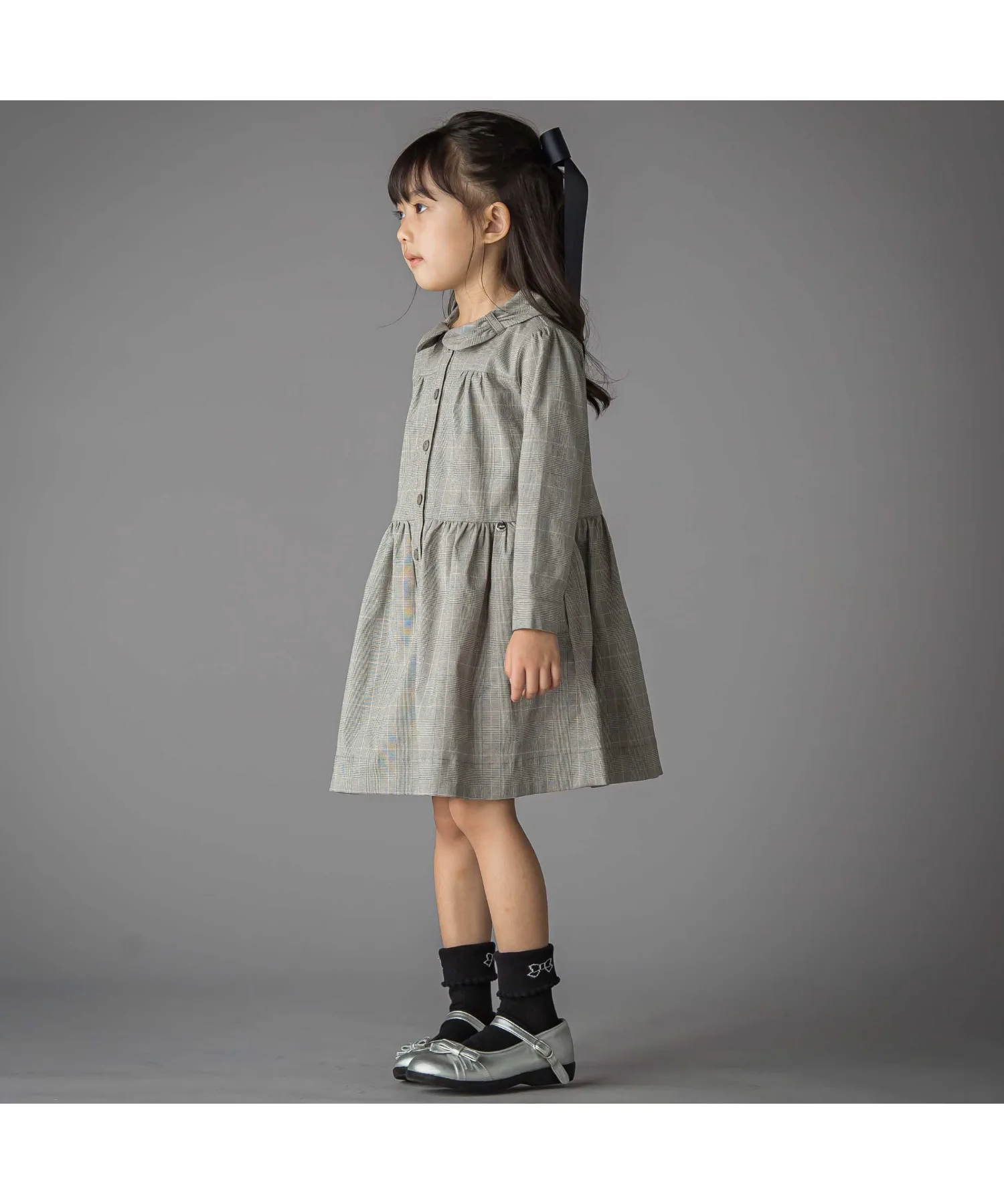Детское платье BeBe Petits Pois Vert с воротником-бантом в клетку — фото 2