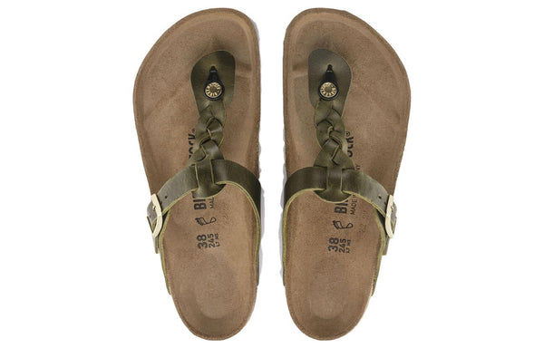 Тапочки gizeh braided oiled leather narrow fit sandals 'olive green' Birkenstock, зеленый — фото 4