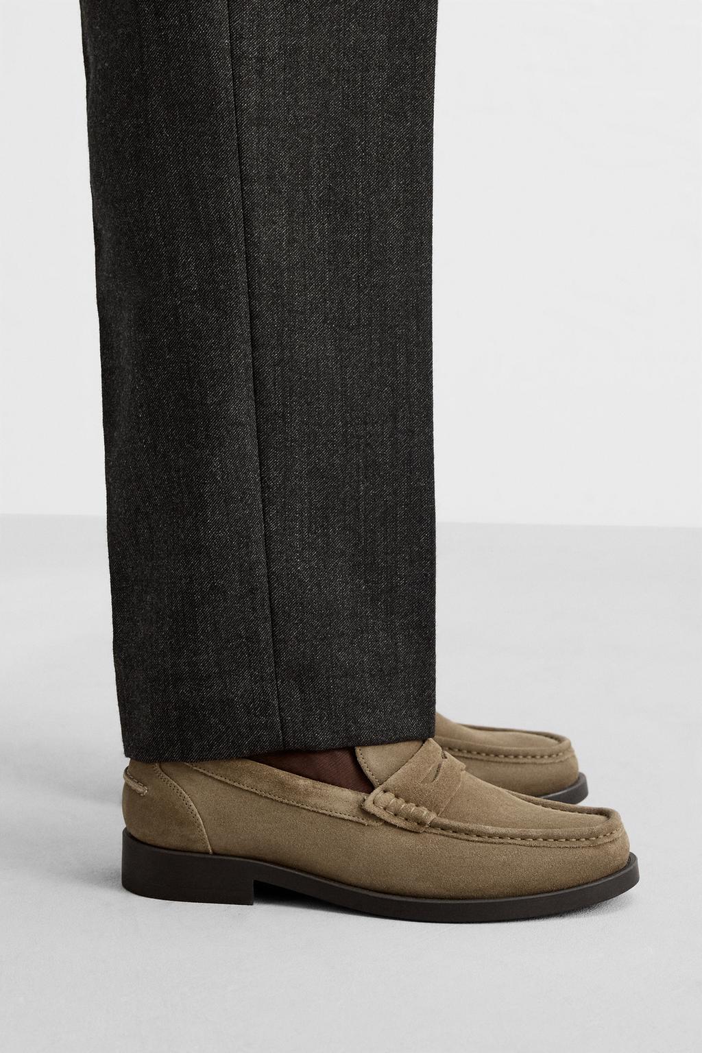 

Мокасины с кожаным пенни-ремешком ZARA, цвет Taupe Grey