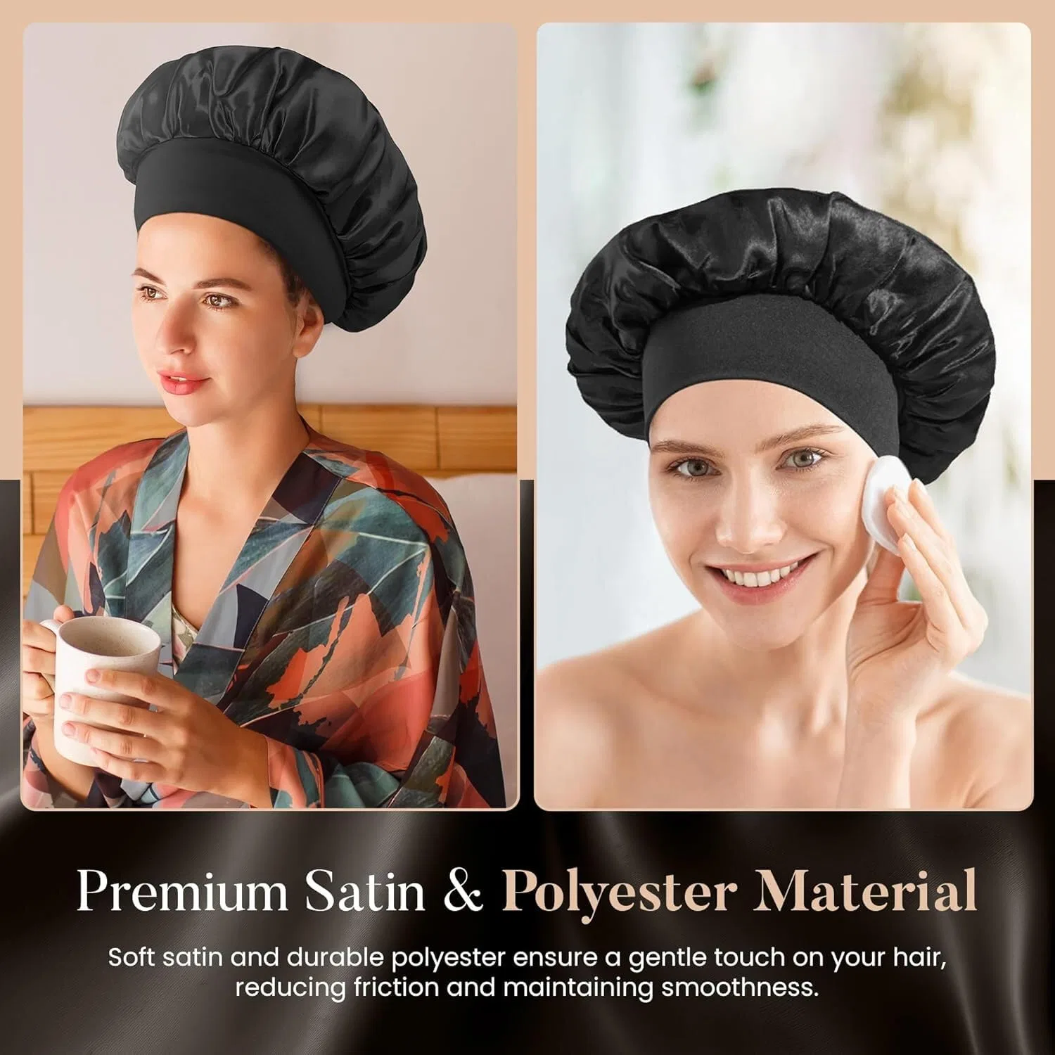 Шапочка для душа и сна Satin, 8 шт, 30 см, Schwarz Generisch — фото 3