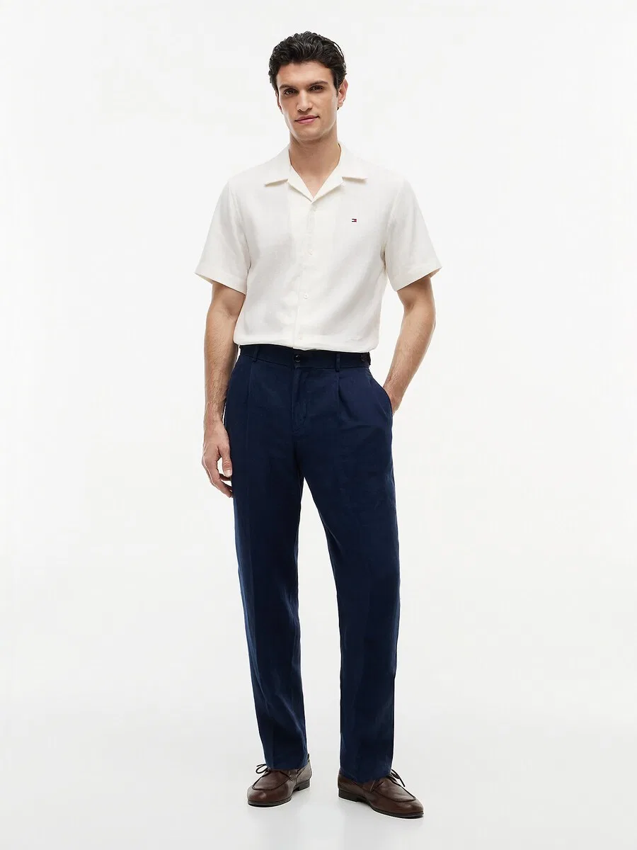 Брюки TOMMY HILFIGER с плиссировкой, темно-синие — фото 2