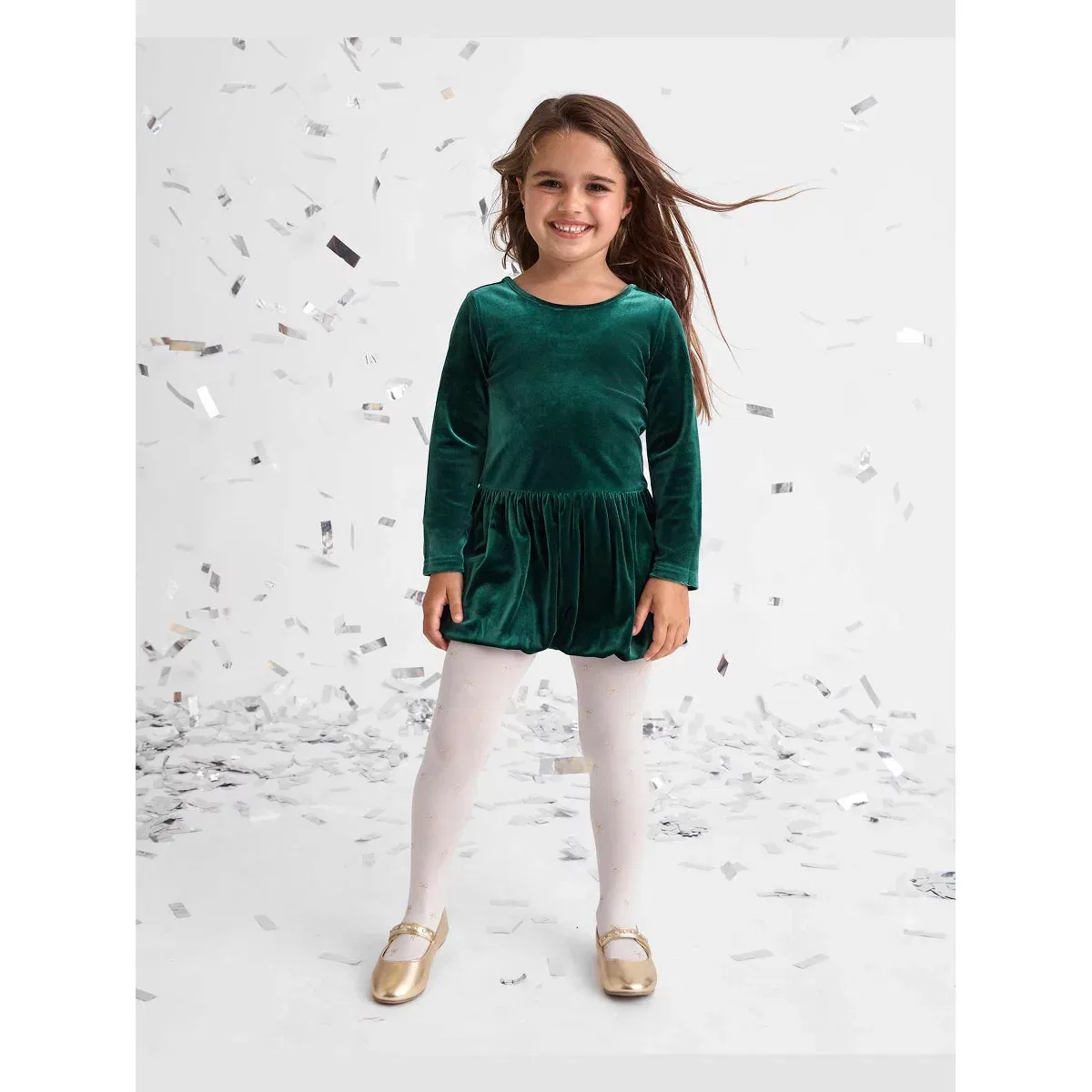 Детское платье для девочек из велюра с длинным рукавом Bubble Dress The Children's Place, Green