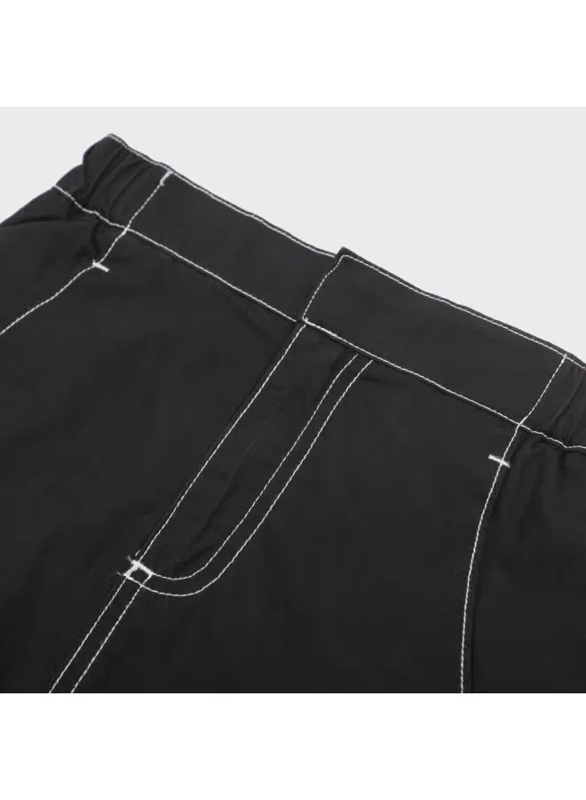 Юбка-трапеция с вышивкой и отделочными строчками карго Zara, черный — фото 4