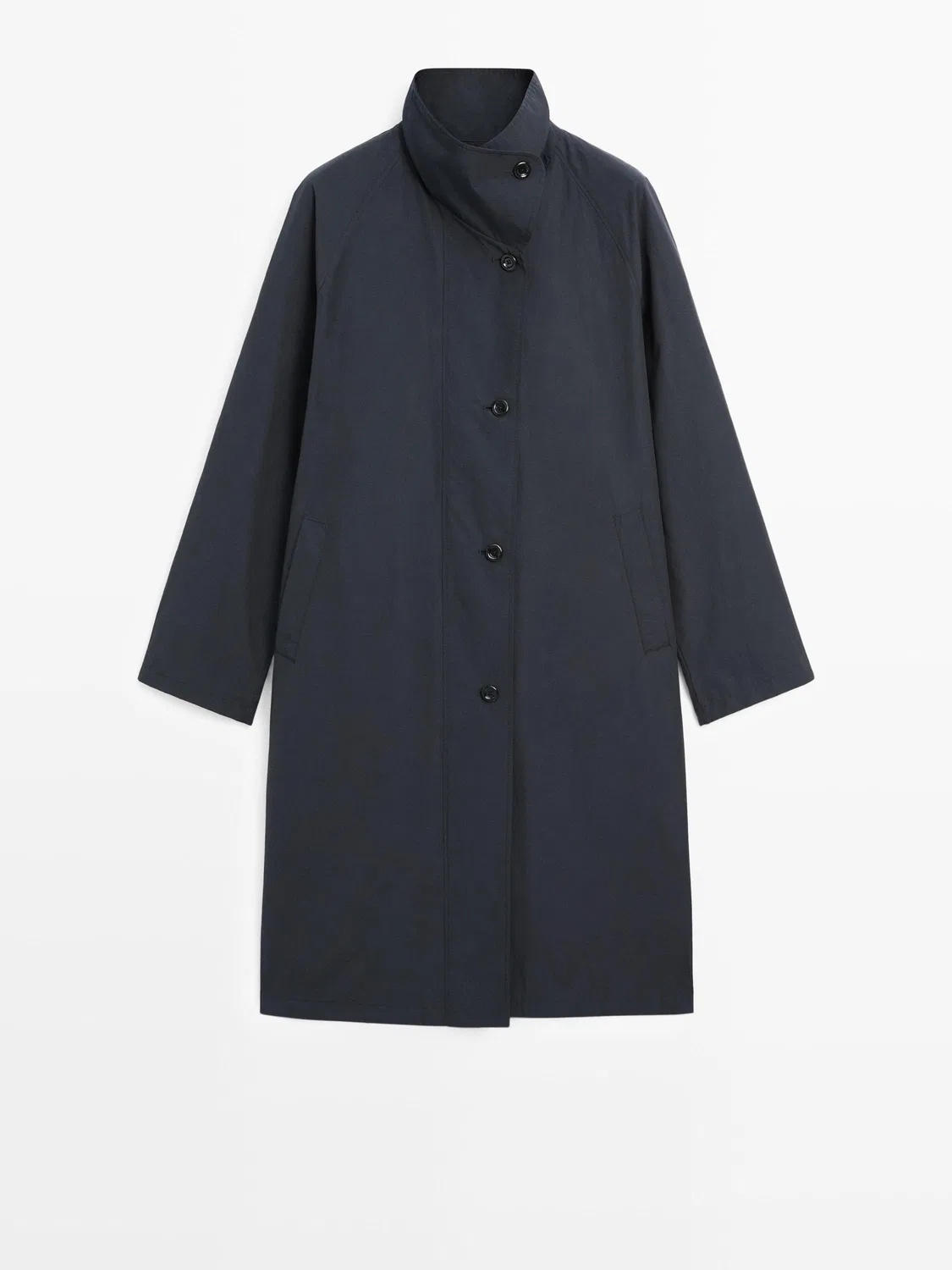Тренч Massimo Dutti High Neck Technical Coat, темно-синий — фото 2