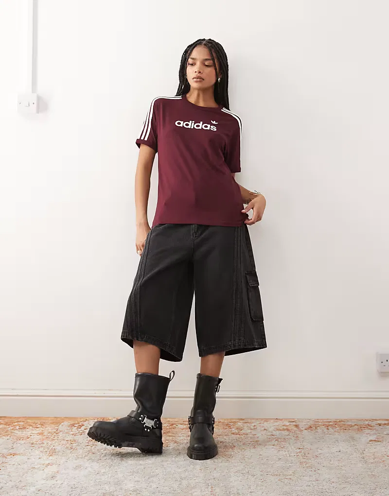 Футболка с логотипом Adidas Originals, бордовый и, кремовый — фото 2