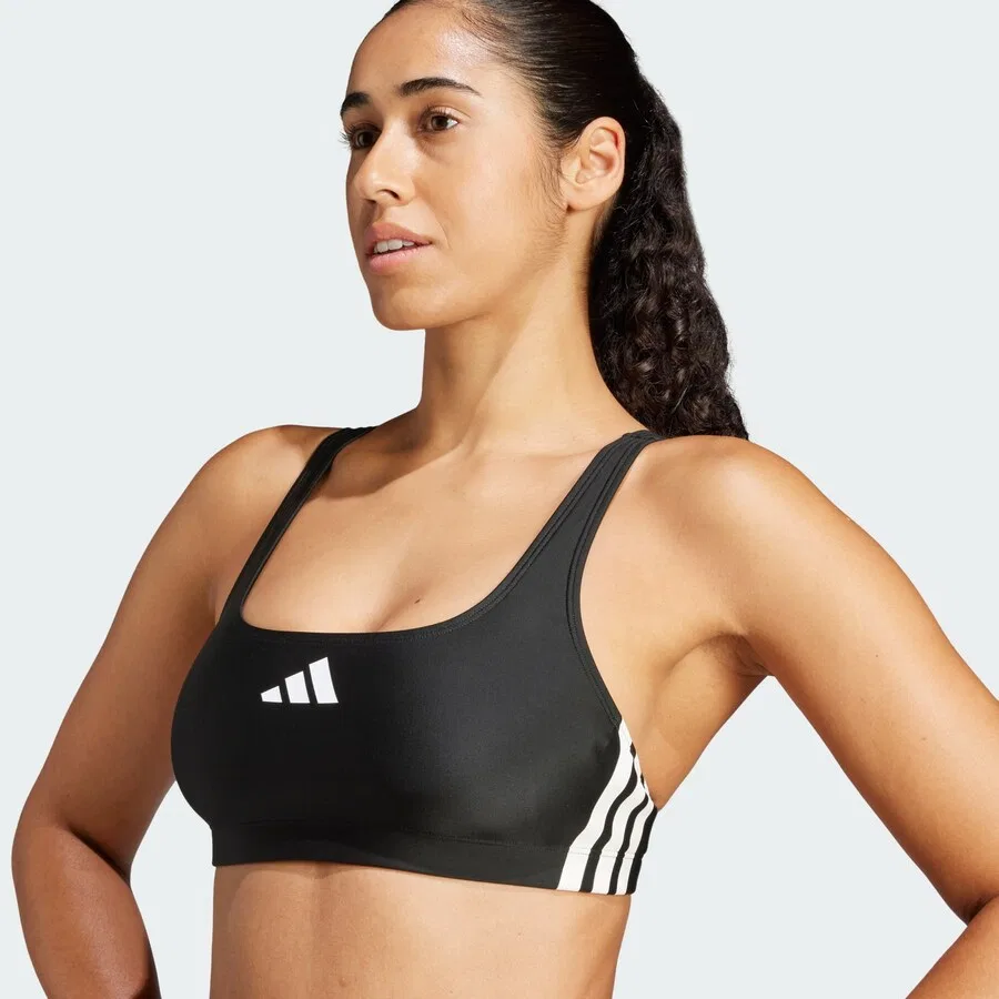 Спортивный купальник-бралетт ADIDAS PERFORMANCE с тремя полосками и V-образным вырезом на спине, черный — фото 4