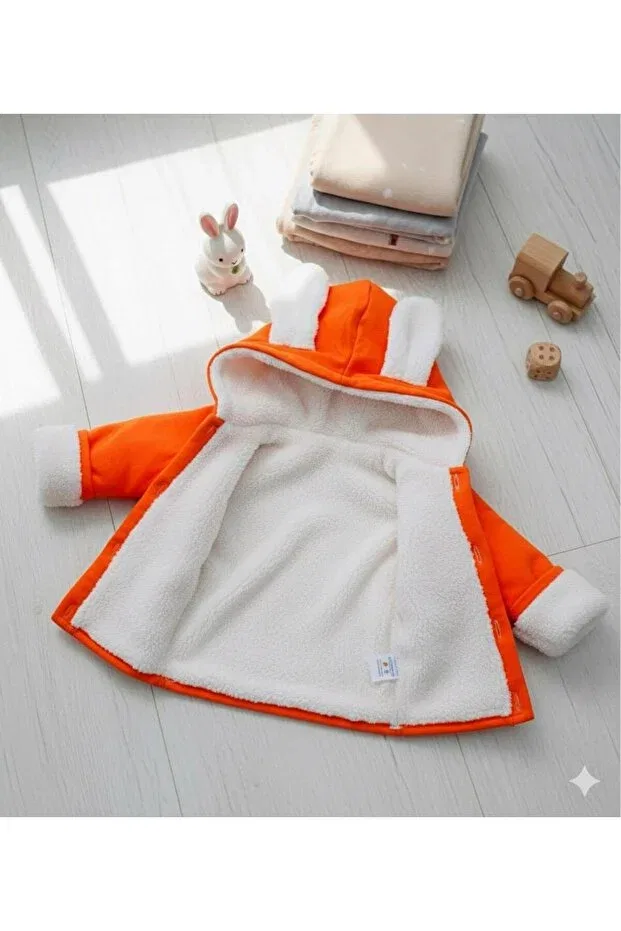 Детское зимнее пальто для девочек с капюшоном Rabbit Ear Plush Lined Winter Baby Coat Baby Pattini, Orange — фото 2