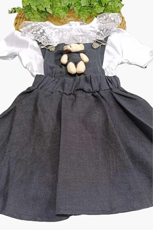 Детское платье для девочек кружевное комплект из 2 предметов Badili + Teddy Bear Dinamik Çocuk, Black — фото 3