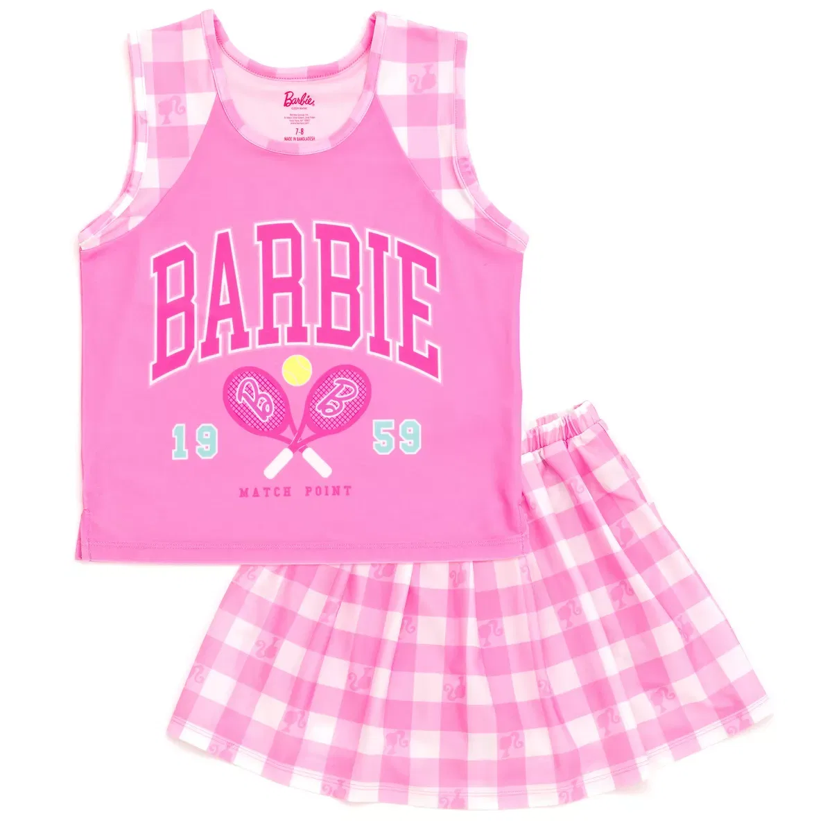 Детский комплект для девочек с принтом Barbie Tank Top and Pleated Skort Outfit Set, Checkered Pink