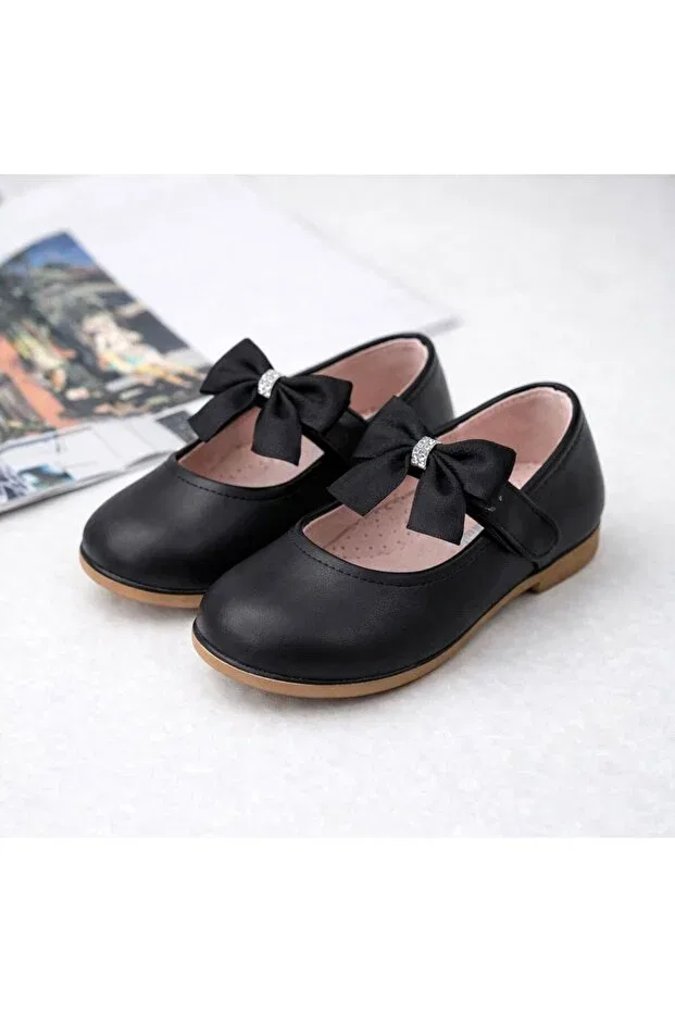 Детские балетки для девочек с бантом Kokoş Bebek, Black