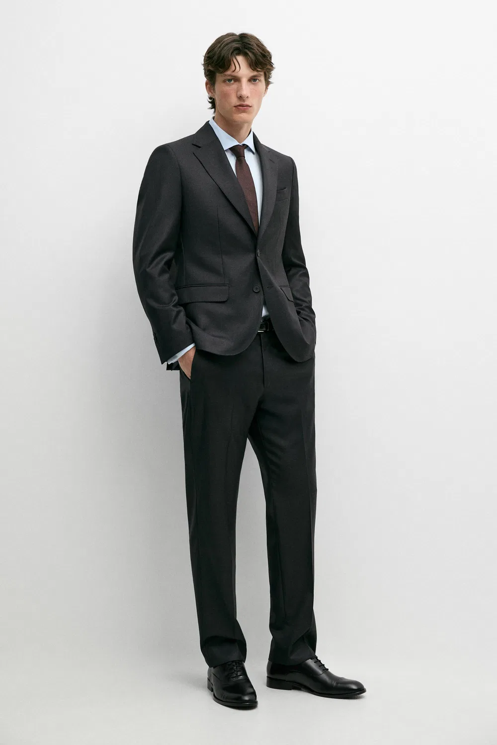 Пиджак Massimo Dutti, из прохладной шерсти, угольно-серый