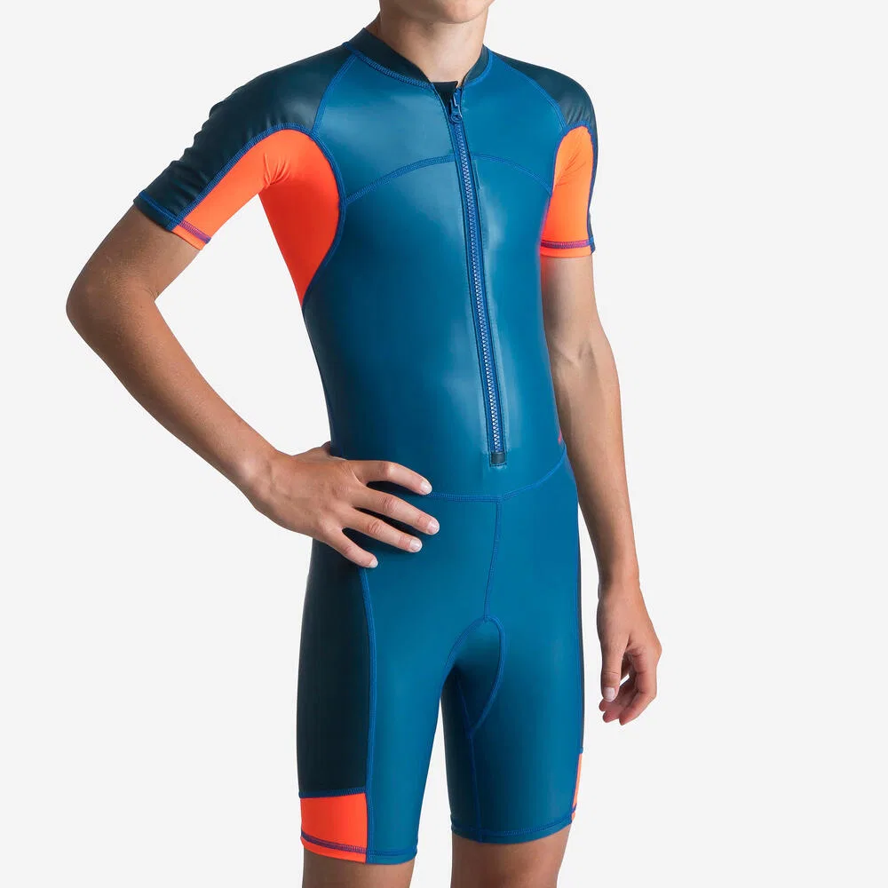 Детский купальник для мальчиков с принтом 100 Collection DECATHLON, Dark Prussian Blue/Dark Navy Blue/Neon Red — фото 3