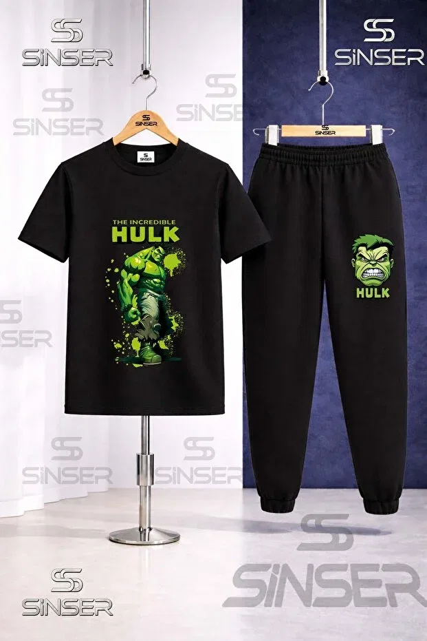 Детский комплект футболки и спортивного костюма с принтом Hulk Ss Sinser, Black - Gray - Navy Blue — фото 2