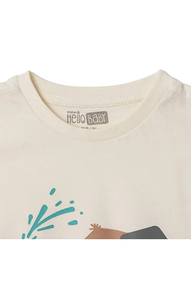 Детская футболка хлопковая с принтом Hellobaby Ebebek Hello Baby, Ecru — фото 3