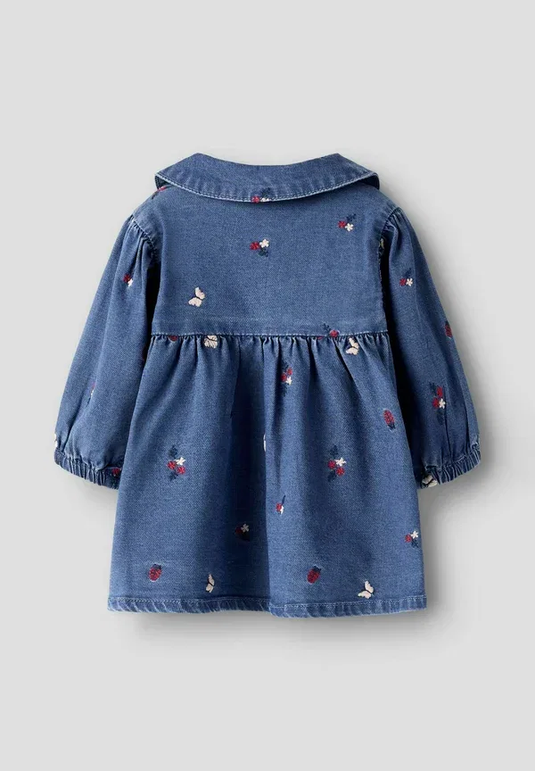 Платье джинсовое с вышивкой Name It, medium blue denim, синий — фото 4