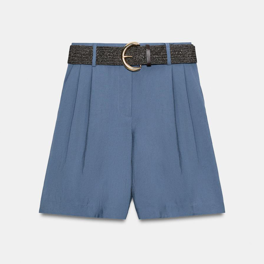 Шорты Zara Darted Bermuda With Belt, синий