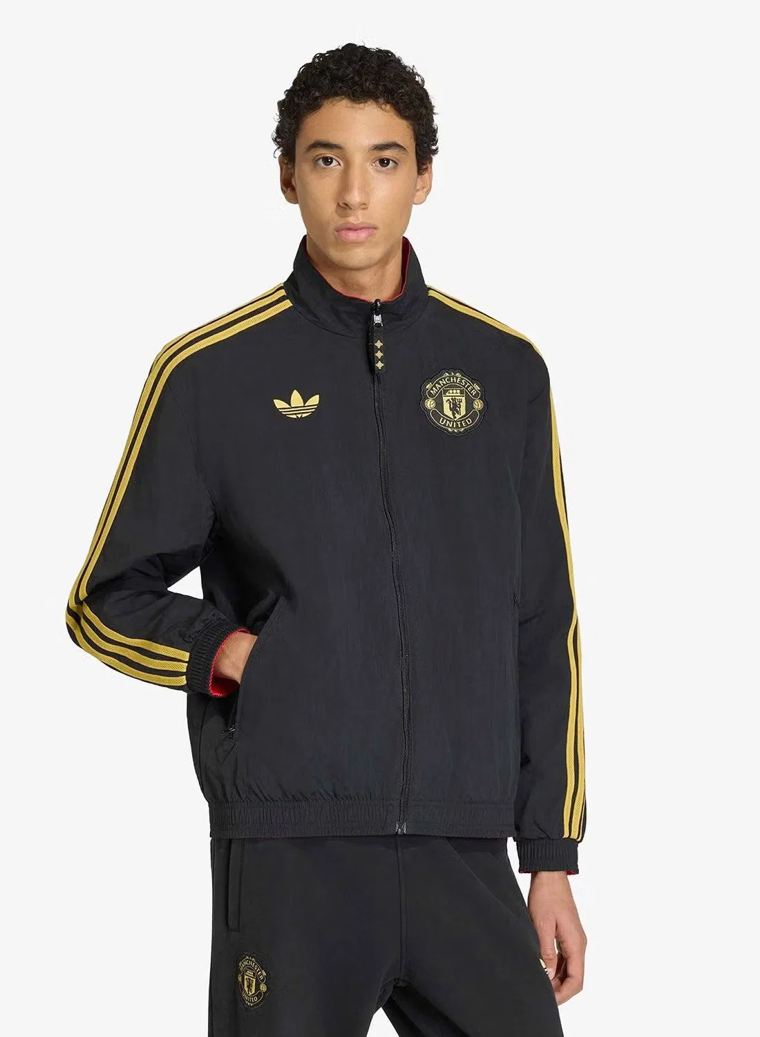 Куртка двусторонняя с графическим принтом Manchester United Cultural Story Adidas, черный