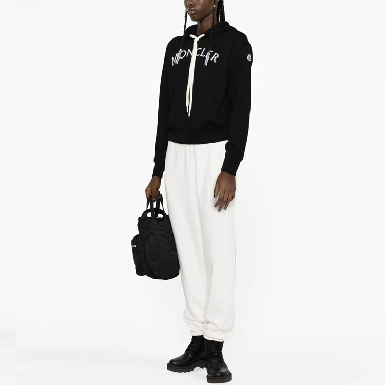 Хлопковые спортивные брюки Moncler с завязками на талии, белые — фото 4