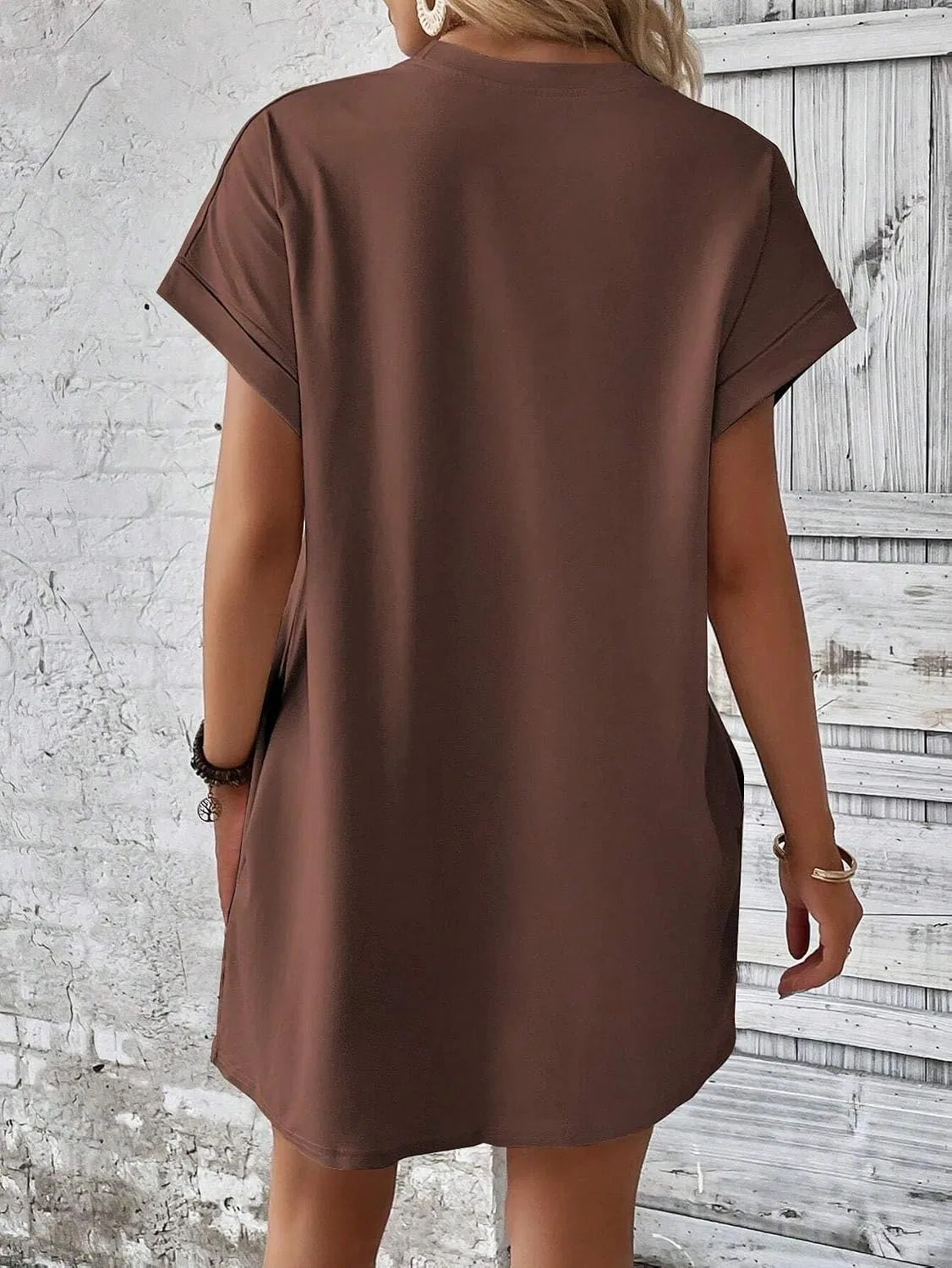 Женское летнее платье с карманом Batwing Tunic, Brown — фото 2
