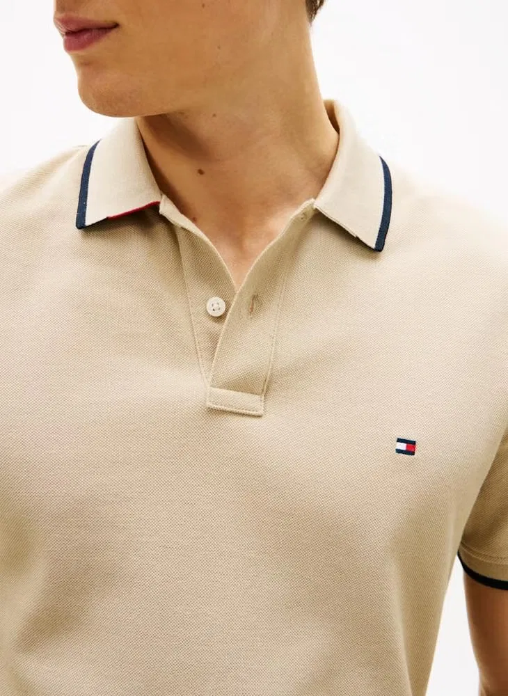 Поло с контрастной отделкой, хлопковое, Tommy Hilfiger, сандаловый — фото 3