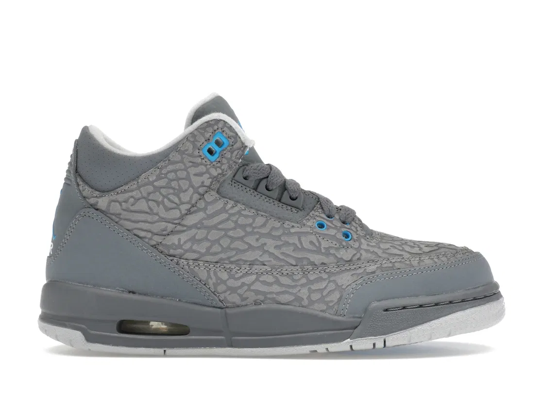 Детские кроссовки Lifestyle с принтом Jordan 3 Retro Flip Jordan, Cool Grey/Blue Glow-Neutral Grey
