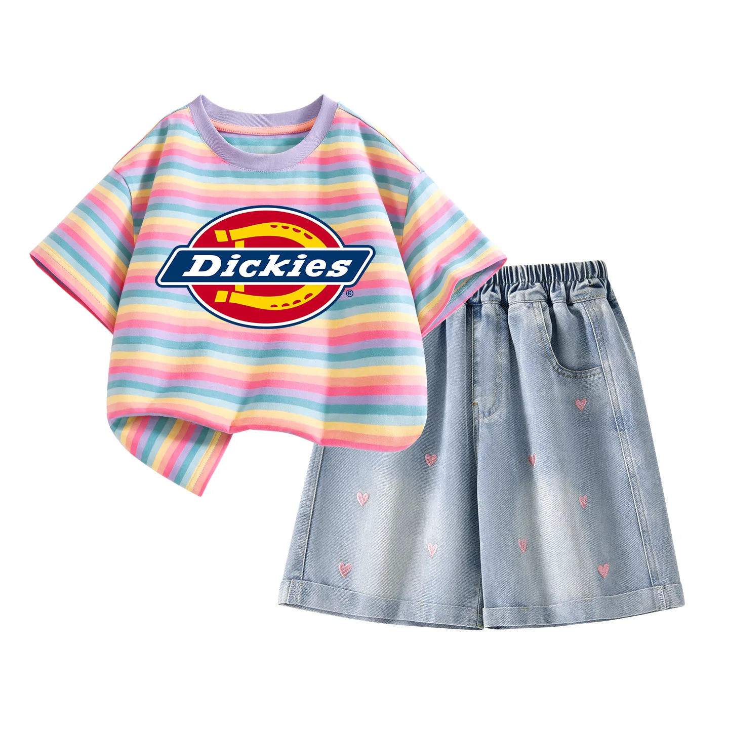 Детские шорты джинсовые с принтом, модель Heart Embroidery Denim Shorts, Dickies, Denim Blue