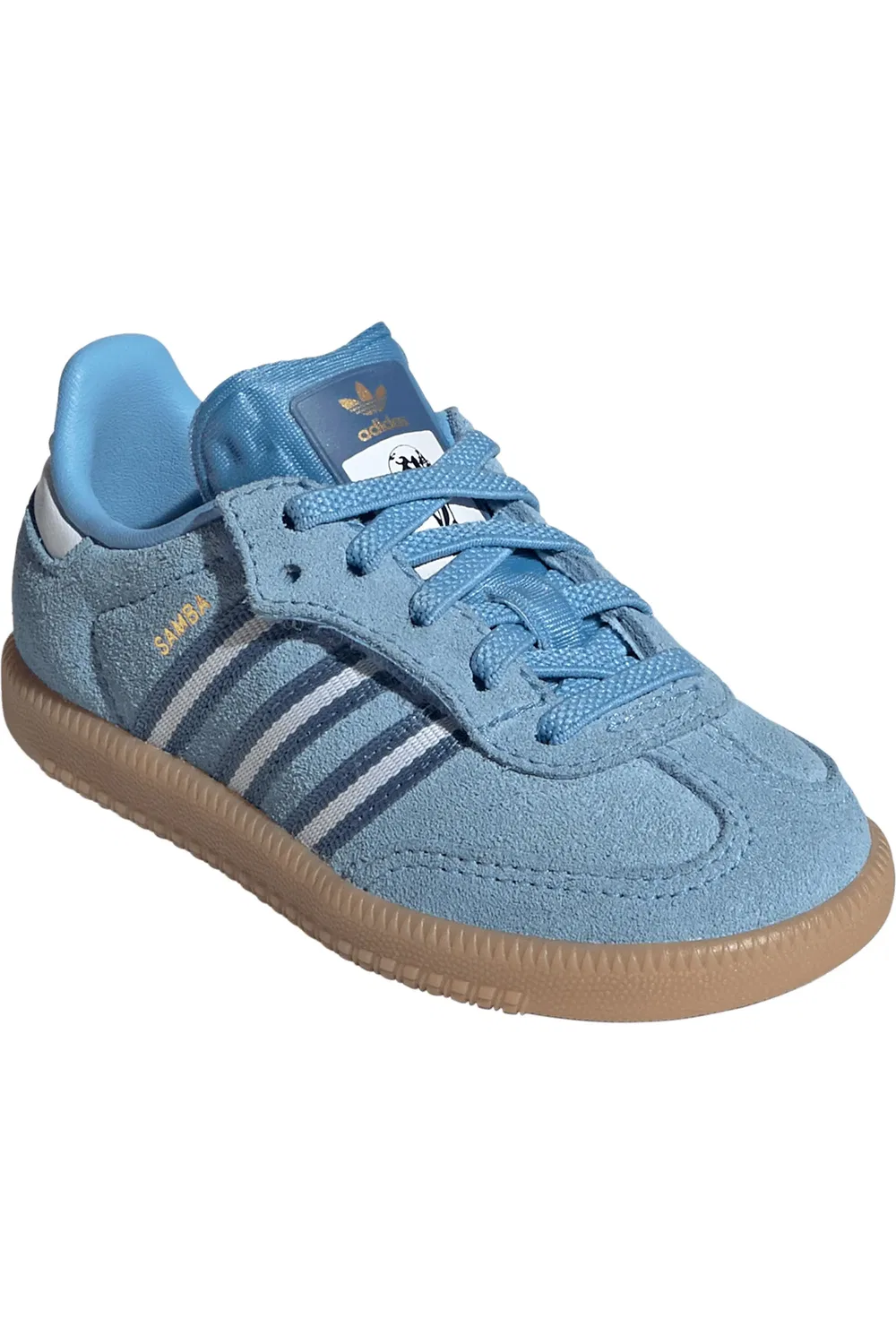 Детские кроссовки футбольные Samba от adidas, светло-голубой/синий/белый — фото 2
